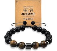 Vesavifaka Bracelets en Pierre Naturelle pour Hommes, 10MM Œil de Tigre Bracelets en Perles Faits à la Main avec Triple Protection, Cadeaux de Saint-Valentin Noël pour Lui, Cadeaux pour garçons