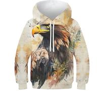 VesFy Aigle Cool Sweatshirt 3D Imprimer Animaux Hoodies Costume pour Enfants Sweats Hauts Décontractés Manches Longues avec Poche Kangourou Capuche pour Enfants Garçons Filles 10-12Y