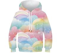 VesFy Arc-en-Ciel Mignon Sweat Costume pour Enfants 3D Imprimer Arc-en-Ciel Mignon Hoodies Sweatshirt Capuche Manches Longues Hauts Décontractés avec Poche Kangourou pour Enfants Garçons Filles 6-7Y