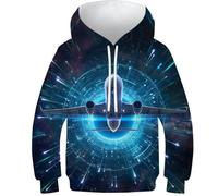 VesFy Avion Cool 3D Imprimer Avions Hoodies Sweatshirt Sweats Costume pour Enfants avec Poche Kangourou Manches Longues Hauts Décontractés Capuche pour Enfants Garçons Filles 23-25Y