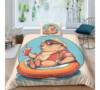 VesFy Capybara Mignon pour Adultes Et Enfants Housses De Couettes 3D Imprimé Animal Housse De Couette Microfibr avec Taies Parure De Lit E avec Fermeture À Glissière 2 pièces Single（135x200cm）