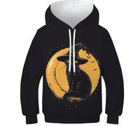 VesFy Chat d'halloween Sweats Sweatshirt Costume pour Enfants 3D Imprimer Animauxs Hoodies avec Poche Kangourou Hauts Décontractés Manches Longues Capuche pour Enfants Garçons Filles 10-12Y