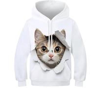 VesFy Chat Mignon Costume pour Enfants 3D Imprimer Animaux Hoodies Sweatshirt Sweat Hauts Décontractés avec Poche Kangourou Capuche Manches Longues pour Enfants Garçons Filles 8-10Y