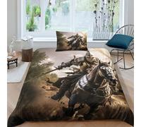 VesFy Chevalier Puissant 3D Imprimé Chevauchant Un Cheval Housses De Couettes pour Adultes Et Enfants Housse De Couette Parure De Lit avec Taies Microfibr E À Glissière 2 pièces Single（135x200cm）
