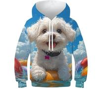 VesFy Chien Bichon frisé Sweatshirt Costume pour Enfants 3D Imprimer Animauxs Hoodies Sweats Hauts Décontractés Capuche avec Poche Kangourou Manches Longues pour Enfants Garçons Filles 12-14Y
