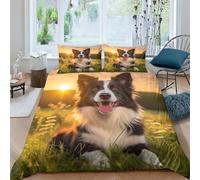 VesFy Chien Border Collie 3D Imprimé Animaux Pet pour Adultes Et Enfants Housses De Couettes Housse De Couette E avec Fermeture À Glissière avec Taies Parure De Lit Microfibr 3 Pièces King（220x240cm）