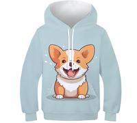 VesFy Chien Corgi Sweats 3D Imprimer Animal Hoodies Costume pour Enfants Sweatshirt avec Poche Kangourou Hauts Décontractés Manches Longues Capuche pour Enfants Garçons Filles 10-12Y