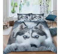 VesFy Chien Husky Parure De Lit Housse De Couette 3 Pièces Animaux Mignons Microfibre Ensemble De Literie Fermeture Éclair 3D Imprimé avec Taies d'oreiller pour Adultes Filles Garçon King（220x240cm）