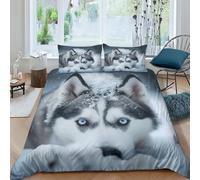 VesFy Chien Husky pour Adultes Et Enfants Housse De Couette Housses De Couettes 3D Imprimé Animaux Mignons Microfibr E avec Fermeture À Glissière Parure De Lit avec Taies 3 Pièces Double（200x200cm）