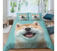 VesFy Chien Shiba Inu Parure De Lit Housse De Couette 3D Animaux Mignons Printing Literie Enfants en Microfibre Ensemble Et Taies D’Oreiller 3 Pièces pour Enfants Filles Garçon King（220x240cm）