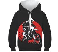 VesFy Cool Moto Sweatshirt Costume pour Enfants 3D Imprimer Véhicules Hoodies Sweat Manches Longues Capuche avec Poche Kangourou Hauts Décontractés pour Enfants Garçons Filles 10-12Y