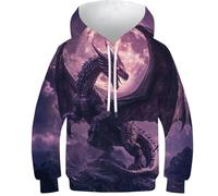 VesFy Dragon Cool 3D Imprimer Animaux Hoodies Costume pour Enfants Sweatshirt Sweats avec Poche Kangourou Hauts Décontractés Capuche Manches Longues pour Enfants Garçons Filles 8-10Y