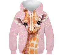 VesFy Girafe Mignonne Costume pour Enfants 3D Imprimer Animaux Hoodies Sweats Sweatshirt Hauts Décontractés Capuche Manches Longues avec Poche Kangourou pour Enfants Garçons Filles 11-13Y