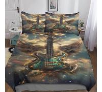 VesFy Guitare 3D Imprimé Musiqueal Instrument Housses De Couettes Housse De Couette pour Adultes Et Enfants avec Taies Parure De Lit E avec Fermeture À Glissière Microfibr 3 Pièces Double（200x200cm）