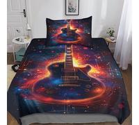 VesFy Guitare Coole pour Adultes Et Enfants Housses De Couettes Housse De Couette 3D Imprimé Musique avec Taies Microfibr E avec Fermeture À Glissière Parure De Lit 2 Pièces Single（135x200cm）