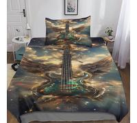 VesFy Guitare Housses De Couettes 3D Imprimé Musiqueal Instrument pour Adultes Et Enfants Housse De Couette E avec Fermeture À Glissière Parure De Lit Microfibr avec Taies 2 Pièces Single（135x200cm）