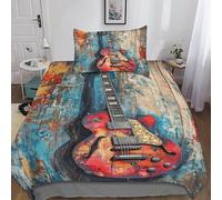 VesFy Guitare Housses De Couettes Housse De Couette pour Adultes Et Enfants 3D Imprimé Musiqueal Instrument avec Taies Parure De Lit E avec Fermeture À Glissière Microfibr 2 Pièces Single（135x200cm）