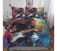 VesFy Guitare Housses De Couettes pour Adultes Et Enfants 3D Imprimé Musiqueal Instrument Housse De Couette Microfibr avec Taies Parure De Lit E avec Fermeture À Glissière 3 Pièces Double（200x200cm）