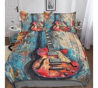 VesFy Guitare pour Adultes Et Enfants Housses De Couettes 3D Imprimé Musiqueal Instrument Housse De Couette Microfibr E avec Fermeture À Glissière Parure De Lit avec Taies 3 Pièces Double（200x200cm）