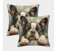 VesFy Housse Coussin Bouledogue français 2PCS Taie d'oreiller Animal de Compagnie Carrée Housse Oreiller DéCoratives pour Chambre Canapé Salon Maison Décoration Café 45x45cm