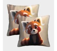 VesFy Housse Coussin Panda Roux Lot De 2 Taies d'oreiller Animal Carrée Housse Oreiller Décoratif Canapé pour Canapé Lits Chaises Voiture Salon Maison Décor 50x50cm