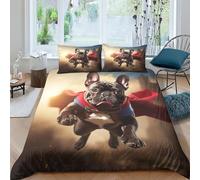 VesFy Housse De Couette 3 Pièces Bouledogue français Chien Volant Parure De Lit Microfibre Ensemble Literie Modern Linge De Lit Et Taie d'oreiller pour Adultes Enfants Filles Garçon King(220x240cm)