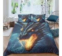 VesFy Housse De Couette 3 Pièces Dragon Éclair Parure De Lit Microfibre Ensemble Literie Modern Linge De Lit Et Taie d'oreiller pour Adultes Enfants Filles Garçon King（220x240cm）