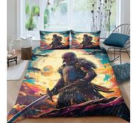 VesFy Housse De Couette 3 Pièces Épéiste Samouraï Parure De Lit Microfibre Ensemble Literie Modern Linge De Lit Et Taie d'oreiller pour Adultes Enfants Filles Garçon Double（200x200cm）