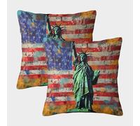 VesFy Housse De Coussin Carrée Statue de la Liberté 2 Pièces Taie d'oreiller Décoratif Carrée Housse Oreiller Décor Maison pour Chambre Chaise Lit Jardin 50x50cm
