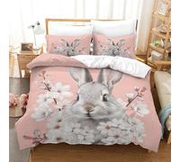 VesFy Kit De Linge De Lit 3 Pièces Lapin Mignon Et Taie D’Oreiller en Microfibre Ultra Douce Impression 3D Animaux Mignons avec Fermeture Éclair pour Enfants Et Adultes Single（140x200cm）