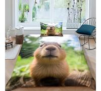 VesFy Kit De Literie 2 pièces Capybara en Microfibre Et Taie D’Oreiller 3D Animaux artistiques Impression avec Fermeture Éclair pour Enfants Et Adultes Single（135x200cm）