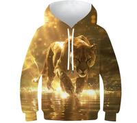 VesFy Léopard doré Sweatshirt Costume pour Enfants 3D Imprimer Animal Hoodies Sweat Hauts Décontractés avec Poche Kangourou Manches Longues Capuche pour Enfants Garçons Filles 9-22Y