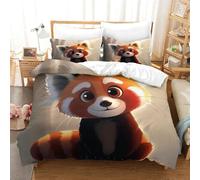 VesFy Literie 3D Panda Roux Imprimé 3 Pièces Housse De Couette Animal Parure De Lit en Microfibre avec Fermeture Éclair Et Taies d'oreiller pour Adultes Enfants Filles Garçon Single（140x200cm）