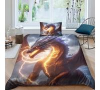 VesFy Literie Dragon Housse De Couette Sets De Microfibre Éclair Parure De Lit Modern Ensemble Literie 2 pièces Taies D’Oreiller pour Adultes Enfants Filles Garçon Single（135x200cm）