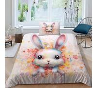 VesFy Literie Housse De Couette Taie d'oreiller Ado Fille Adulte Animaux artistiques Parure De Lit Microfibre 3D Lapin Graffiti Imprimé 2 pièces Linge De Lit avec Taies D’Oreiller Single（135x200cm）