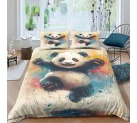 VesFy Literie Housse De Couette Taie d'oreiller Ado Fille Adulte Animaux Mignons Parure De Lit Microfibre 3D Panda coloré Imprimé 3 Pièces Linge De Lit avec Taies D’Oreiller Double（200x200cm）