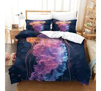 VesFy Méduses Ensemble De Housse De Couette en Microfibre Douce Et Taie D’Oreiller 3D Beaux Animaux Impression 3 Pièces avec Fermeture Éclair pour Garçons Filles Et Adultes Super King（260x220cm）