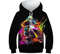VesFy Moto d'art Sweatshirt Costume pour Enfants Sweat 3D Imprimer Moto Hoodies Manches Longues avec Poche Kangourou Hauts Décontractés Capuche pour Enfants Garçons Filles 23-25Y