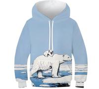 VesFy Ours Polaire Mignon Sweatshirt Costume pour Enfants 3D Imprimer Animaux Hoodies Sweat Hauts Décontractés avec Poche Kangourou Manches Longues Capuche pour Enfants Garçons Filles 10-12Y