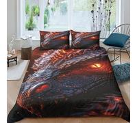 VesFy Parure De Lit Dragons Cool Sets Housse De Couette 3 Pièces 3D Imprimé Animaux fantastiques Microfibre avec Taies d'oreiller Fermeture Éclair pour Adultes Enfants Filles Double(200x200cm)