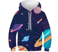 VesFy Planète colorée Costume pour Enfants Sweatshirt 3D Imprimer Nébuleuse Hoodies Sweats Manches Longues avec Poche Kangourou Capuche Hauts Décontractés pour Enfants Garçons Filles