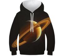 VesFy Planète Saturnee Sweats Sweatshirt Costume pour Enfants 3D Imprimer Saturne Hoodies avec Poche Kangourou Capuche Hauts Décontractés Manches Longues pour Enfants Garçons Filles 13-15Y