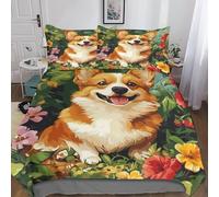 VesFy Portrait Chien Corgi Housse De Couette pour Adultes Et Enfants Housses De Couettes 3D Imprimé Animal Parure De Lit avec Taies E avec Fermeture À Glissière Microfibr 3 Pièces Double（200x200cm）
