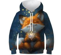 VesFy Renard Mignon Costume pour Enfants Sweats 3D Imprimer Animaux Hoodies Sweatshirt Hauts Décontractés Capuche Manches Longues avec Poche Kangourou pour Enfants Garçons Filles 8-10Y