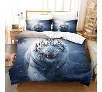 VesFy Tigre Blanc 3D Imprimé Animaux Housse De Couette pour Adultes Et Enfants Housses De Couettes E avec Fermeture À Glissière Parure De Lit avec Taies Microfibr 3 Pièces Single（240x200cm）