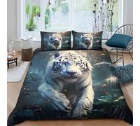 VesFy Tigre Blanc pour Adultes Et Enfants 3D Imprimé Animaux Housses De Couettes Housse De Couette E avec Fermeture À Glissière Microfibr Parure De Lit avec Taies 3 Pièces Double（200x200cm）
