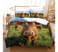 VesFy Vache Mignonne pour Adultes Et Enfants Housse De Couette Housses De Couettes 3D Imprimé Animaux E avec Fermeture À Glissière Parure De Lit Microfibr avec Taies 3 Pièces Single（140x200cm）