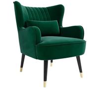 Vesgantti Fauteuil en Velours, Chaise Longue Relax Moderne avec Pied en Bois, Fauteuils Lounge avec accoudoirs, Fauteuil à Oreilles pour Salon Chambre à Coucher - Vert
