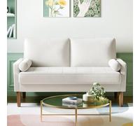 Vesgantti Petit Canapé 2 Places Blanc, Canapé en Velours 121cm avec Coussin à Ressorts, Mini Canapé Chambre avec Accoudoirs, Canapé de Salon Moderne, Canapé Fixe 2 Places, Blanc Causeuse