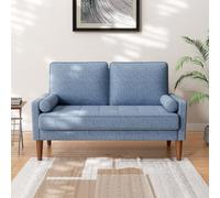 Vesgantti Petit Canapé 2 Places Bleu, Canapé en Lin 121cm avec Coussin à Ressorts, Mini Chambre Chambre avec Accoudoirs, Chambre de Salon Moderne, Causeuse Fixe 2 Places, Bleu Causeuse